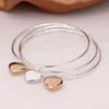 Triawd o Freichledi Cylchyn | Triple Bangle Set with Large Mixed Metalic Hearts