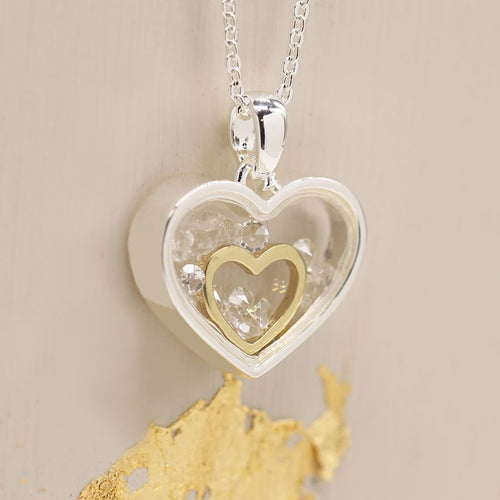 Cadwen Calon Aur Chrisialau | Gold Heart and Crystals Necklace