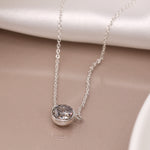 Cadwen Crisial Syml Lliw Arian | Silver Simple Cubic Zirconia Crystal Necklace