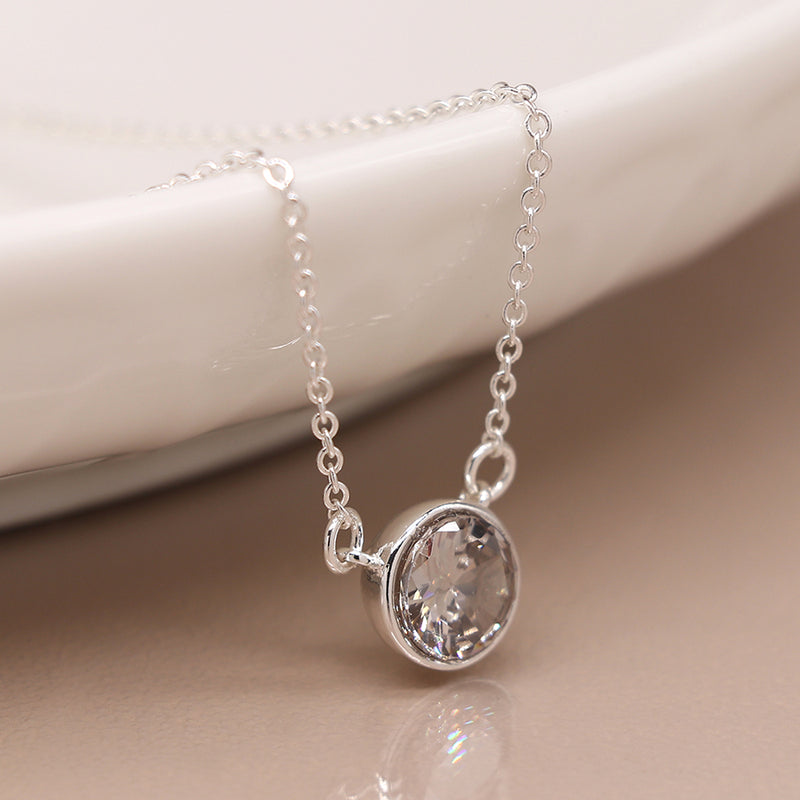 Cadwen Crisial Syml Lliw Arian | Silver Simple Cubic Zirconia Crystal Necklace