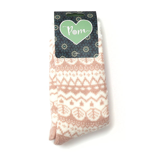 Sanau Nordig Clyd - Pinc | Fairisle Cosy Slipper Socks - Pastel Pink