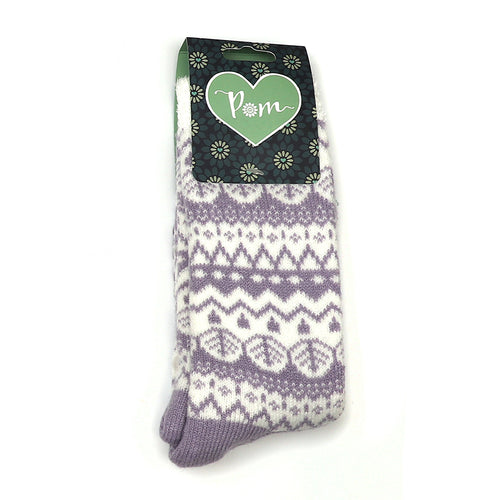 Sanau Nordig Clyd - Lelog | Fairisle Cosy Slipper Socks - Lilac