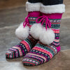 Sanau Sliperi Nordig - Pinc | Fair Isle Sherpa Slipper Socks - Bright Pink