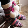 Sanau Sliperi Nordig - Pinc | Fair Isle Sherpa Slipper Socks - Bright Pink