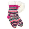 Sanau Sliperi Nordig - Pinc | Fair Isle Sherpa Slipper Socks - Bright Pink