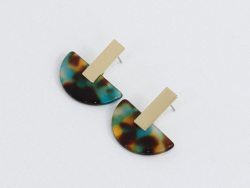 Clustdlysau Resin | Zara Half Disk Resin Earrings - Blue Yellow Brown