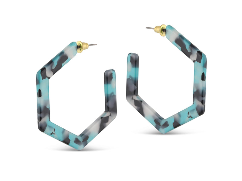 Clustdlysau Resin | Scarlett Hexagon Resin Earrings - Blue Black