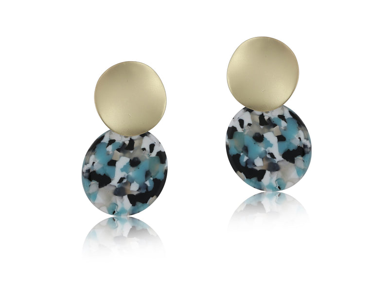 Clustdlysau Resin | Erica Metal and Resin Disk Earrings - Blue Black