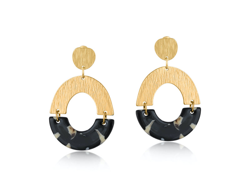 Clustdlysau Resin | Sophia Half Disk and Metal Resin Earrings - Beige Brown Black