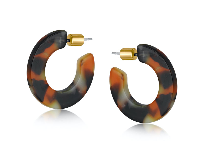 Clustdlysau Resin | Flat Resin Hoop Earrings - Orange Black