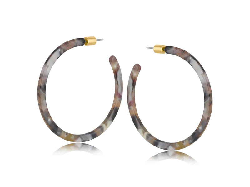 Clustdlysau Resin | Large Thin Resin Hoop Earrings - Brown Grey