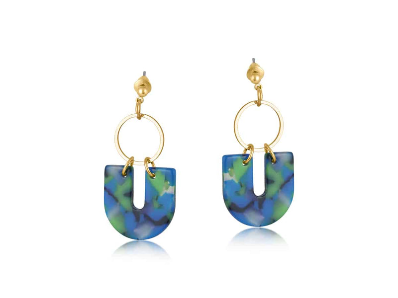 Clustdlysau Resin | Camille Geo Resin Hoop Earrings - Blue Green