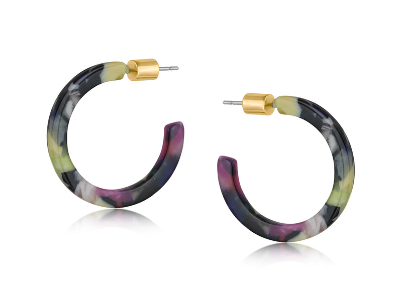 Clustdlysau Resin | Small Thin Resin Hoop Earrings - Grey Purple Cream