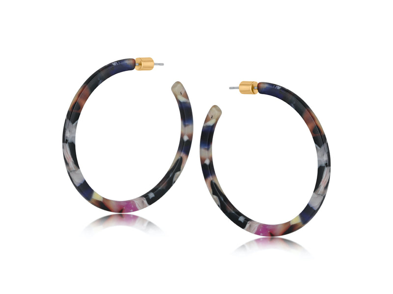 Clustdlysau Resin | Large Thin Resin Hoop Earrings - Grey Purple Cream