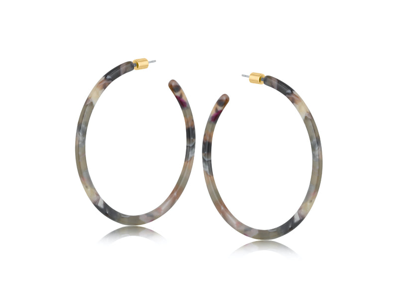 Clustdlysau Resin | Oversized Resin Hoop Earrings - Brown Grey