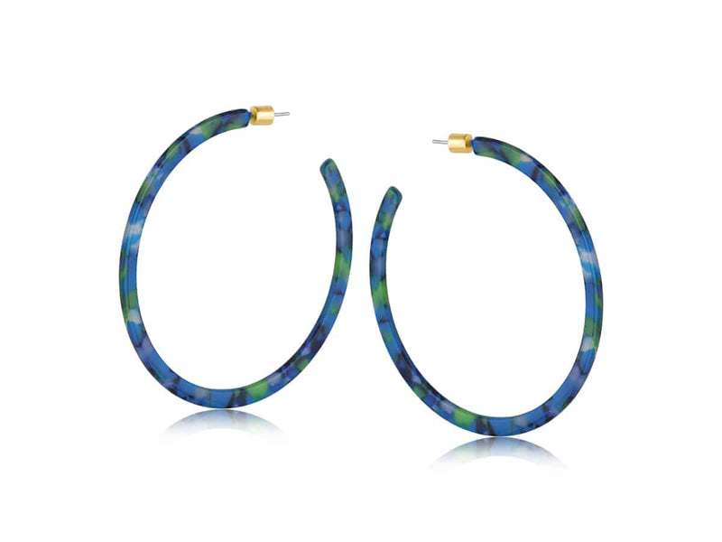 Clustdlysau Resin | Oversized Resin Hoop Earrings - Blue Green