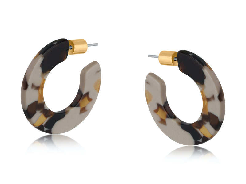 Clustdlysau Resin | Flat Resin Hoop Earrings - Cappuccino