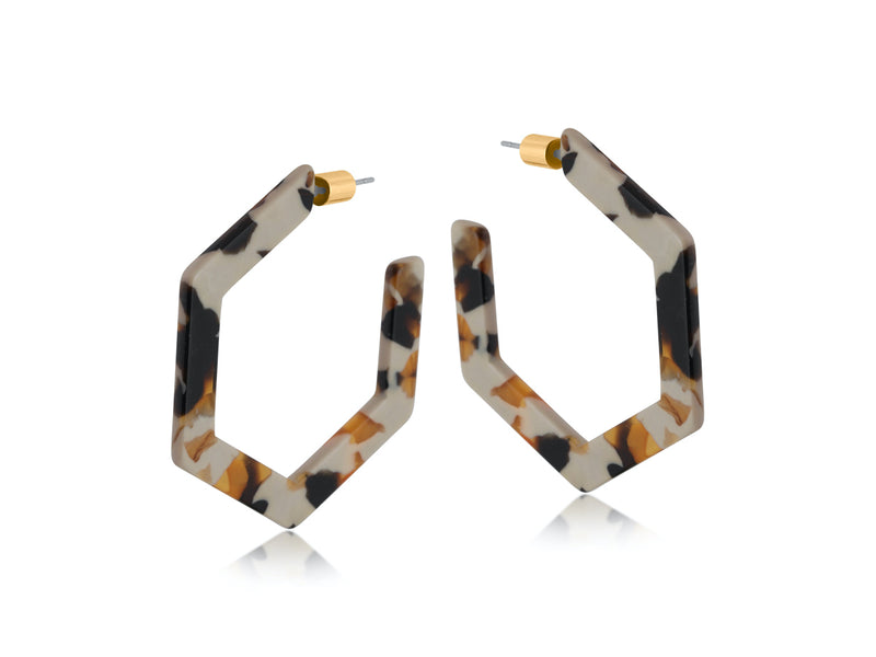 Clustdlysau Resin | Scarlett Hexagon Resin Earrings - Cappuccino