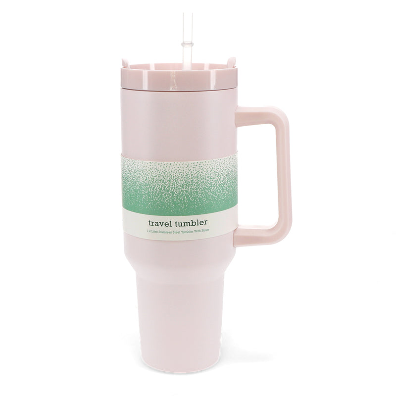 Cwpan Teithio Gyda Handlen (1.2Ltr) - Pinc | Travel Tumbler With Handle (1.2Ltr) - Pink