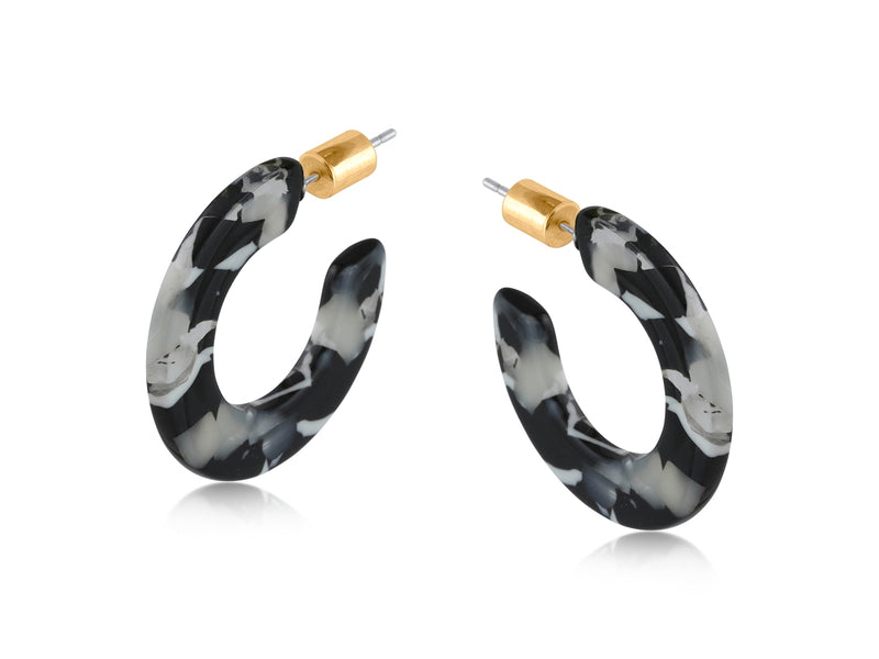 Clustdlysau Resin | Flat Resin Hoop Earrings - Black Grey White