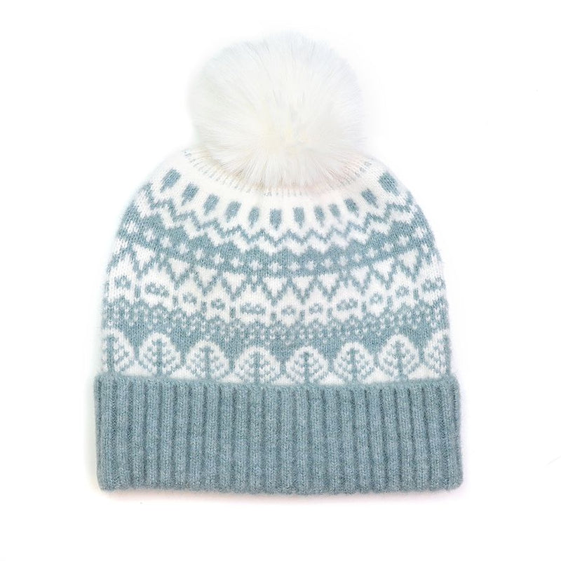 Cap Patrwm Ynys Deg - Gwyrddlas | Fairisle Hat - Duck Egg