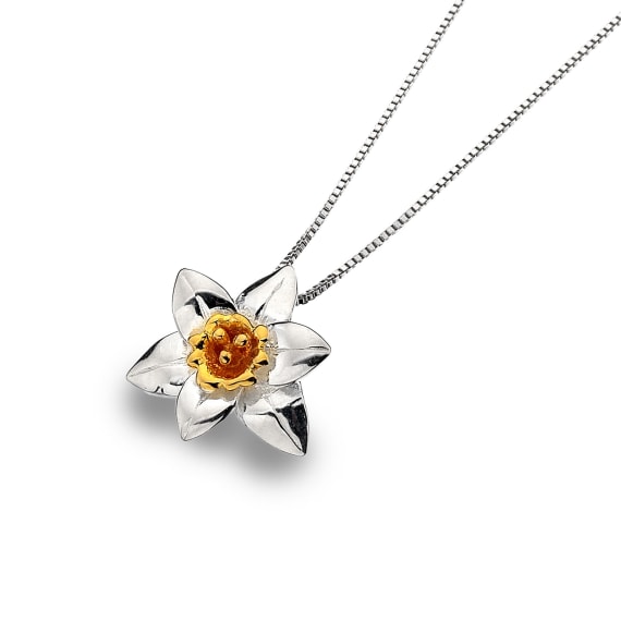 Cadwyn Cennin Pedr Arian | Daffodil Silver Necklace