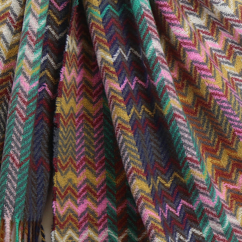 Sgarff Igam Ogam Clyd - Gwyrdd a Phinc | Cosy Zig Zag Scarf - Pink Green Beige Mix