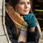 Sgarff Igam Ogam Clyd -Hufen a Rhwd | Cosy Zig Zag Scarf - Cream Rust Beige Mix