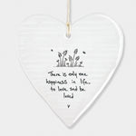 Calon Borslen | East of India Porcelain Hanging Heart – There is Only One Happiness in Life