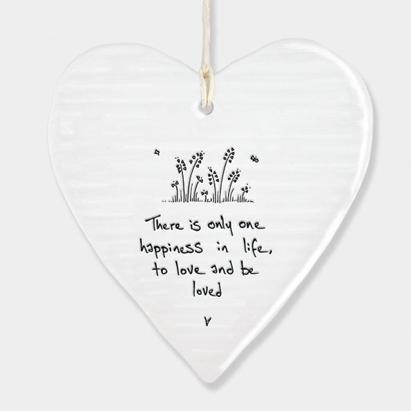 Calon Borslen | East of India Porcelain Hanging Heart – There is Only One Happiness in Life