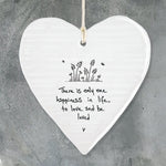 Calon Borslen | East of India Porcelain Hanging Heart – There is Only One Happiness in Life