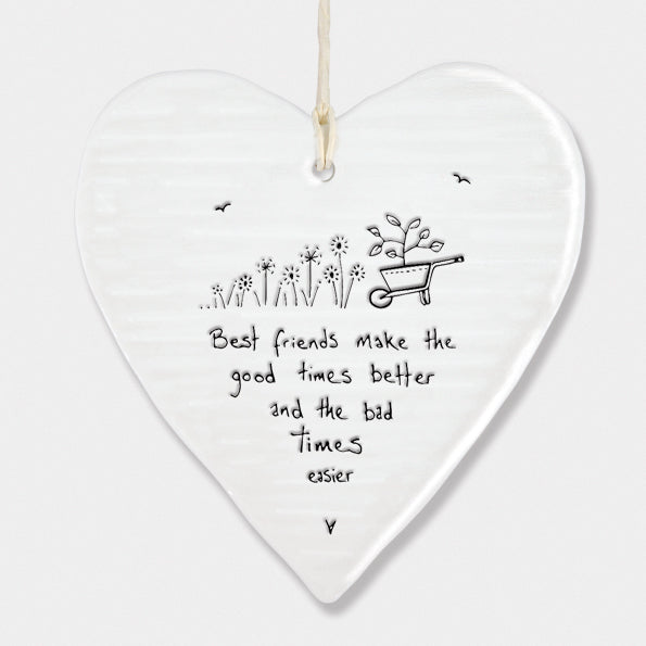 Calon Borslen | East of India Porcelain Hanging Heart – Make Good Times