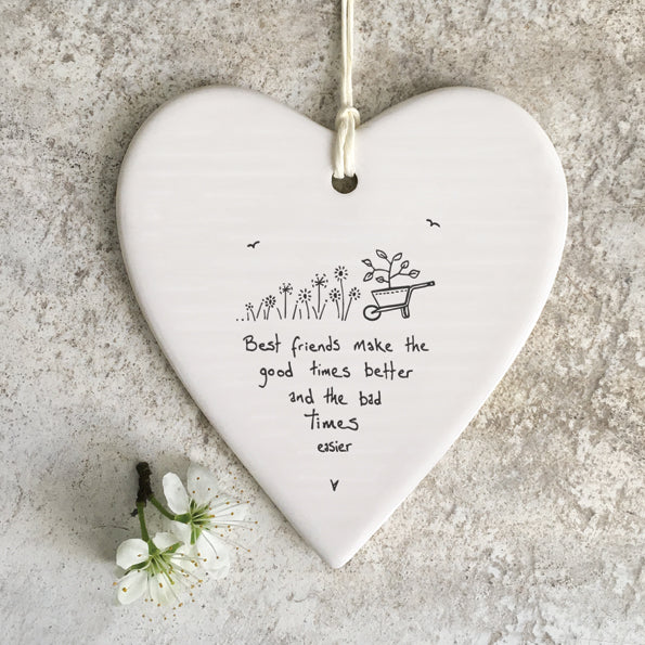 Calon Borslen | East of India Porcelain Hanging Heart – Make Good Times