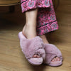 Sliperi Ffwr Ffug Pinc  - Canolig / Mawr | Blush Pink Fluffy Faux Fur Slippers - MEDIUM / LARGE