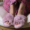 Sliperi Ffwr Ffug Pinc  - Bach / Canolig | Blush Pink Fluffy Faux Fur Slippers - SMALL / MEDIUM