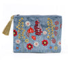 Pwrs Melfed Brodwaith  - Blodau | Velvet Embroidered Purse - Flower Meadow