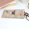 Cas Sbectol Melfed Brodwaith  - Gwenyn | Velvet Embroidered Glasses Case - Bees & Honeycomb