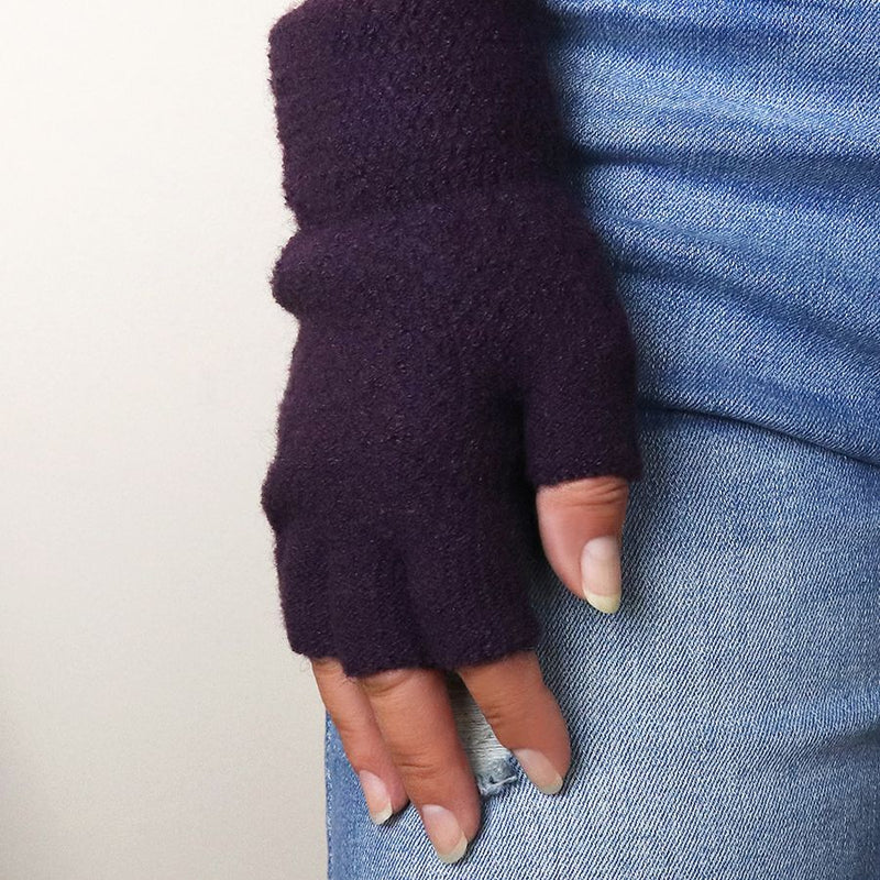 Menig Di Fysedd - Piws | Fingerless Gloves - Aubergine