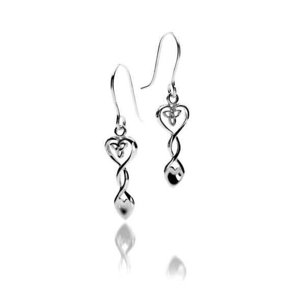 Clustdlysau Llwy Garu a Chwlwm Celtaidd Arian | Welsh Love Spoon and Celtic Knots Silver Earrings