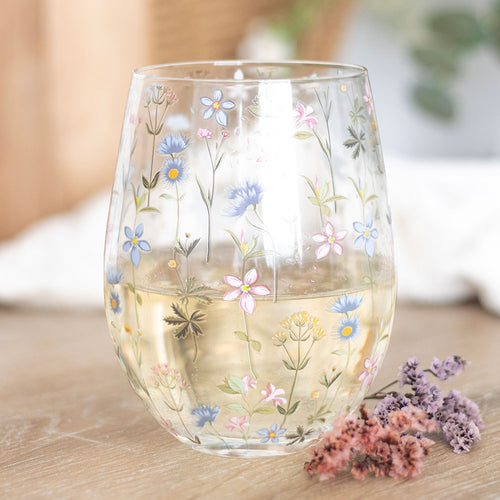 Gwydr Diod- Blodau Hardd | Stemless Glass - Blooming Lovely