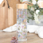 Potel Ddwr Wydr a Bambw - Blodau Hardd | Glass & Bamboo Water Bottle - Blooming Lovely