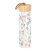 Potel Ddwr Wydr a Bambw - Blodau Hardd | Glass & Bamboo Water Bottle - Blooming Lovely