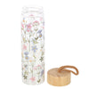 Potel Ddwr Wydr a Bambw - Blodau Hardd | Glass & Bamboo Water Bottle - Blooming Lovely