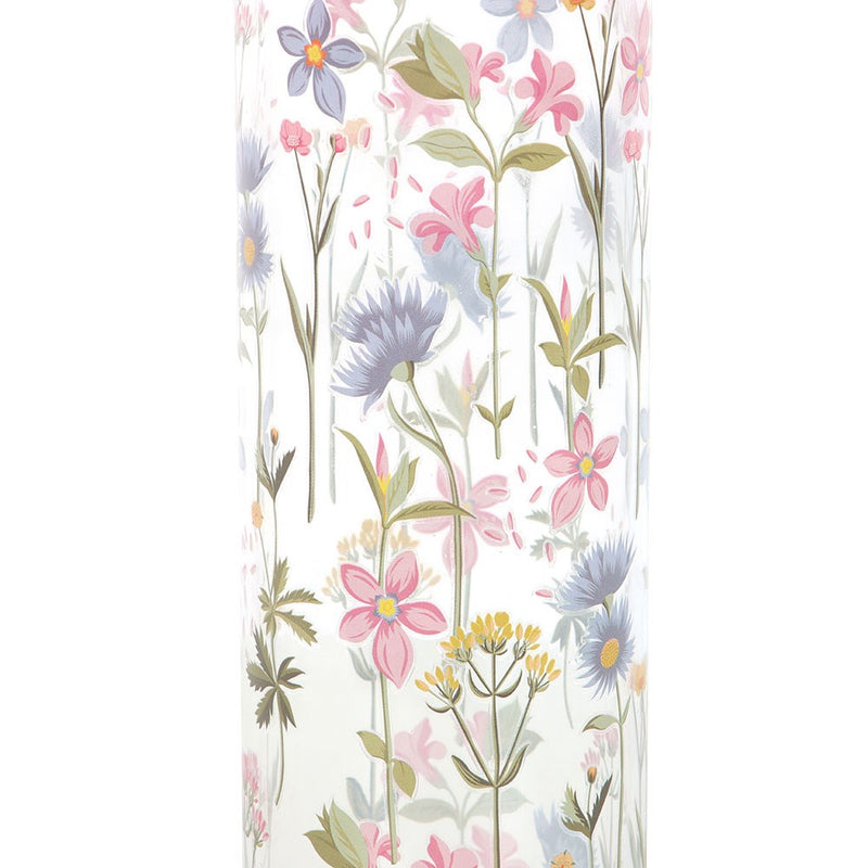 Potel Ddwr Wydr a Bambw - Blodau Hardd | Glass & Bamboo Water Bottle - Blooming Lovely