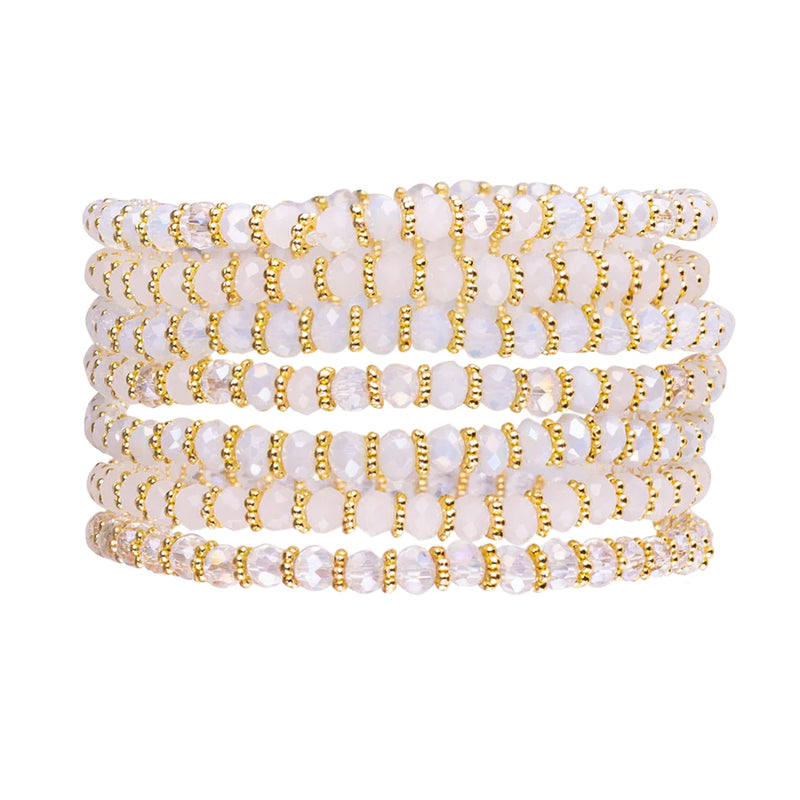 Breichledi Ymestyn Crisial | Venus Crystal Elasticated Bracelets - Gold & White