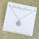 Cadwyn Pluen Eira ar Gerdyn Nadolig Llawen | Carded Snowflake Necklace - Merry Christmas