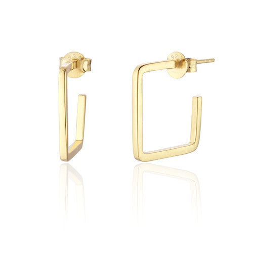 Clustdlysau Arian | Sterling Silver Earrings - Avery Medium Square Gold