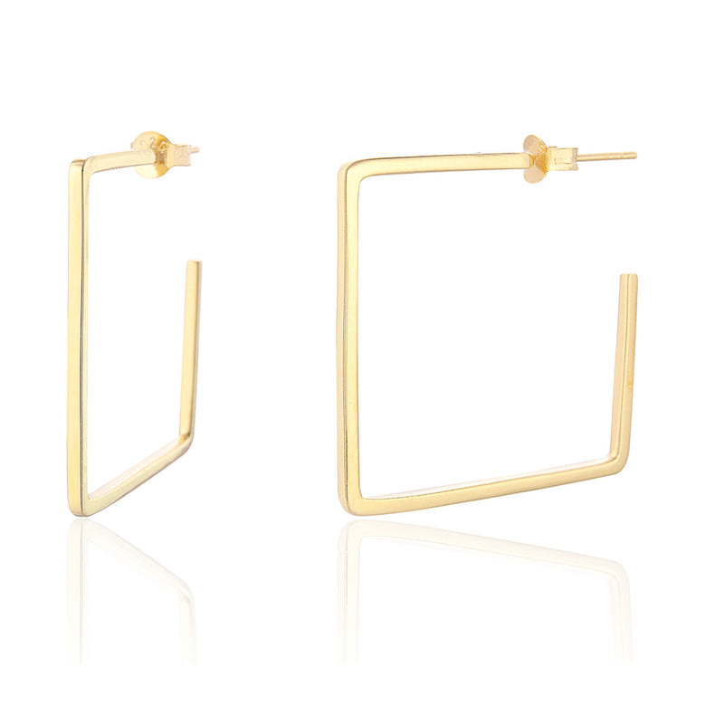 Clustdlysau Arian | Sterling Silver Earrings - Avery Large Square Gold