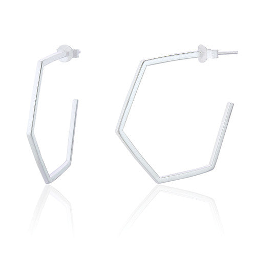 Clustdlysau Arian | Sterling Silver Earrings - Wren Large Hexagon