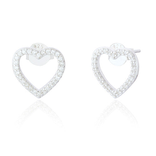 Clustdlysau Styd Arian | Sterling Silver Stud Earrings - Emmy Heart